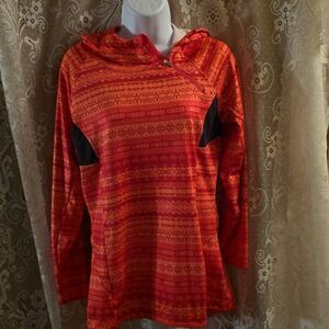 Mondetta Women's size M Orange Athletic Jogging Hoodie Reflective Sleeve Pocket